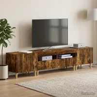 Prolenta Meuble TV LED exclusif - Ensemble de 3 pièces ARNHEM, en panneaux de particules imitation chêne fumé