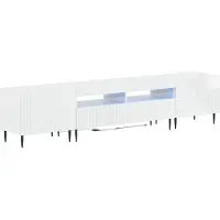 Syfax Étagère murale LED pour télévision, 3 pièces, blanc brillant, en bois composite