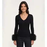 Twinset pour femme. 262TT3261 Pull côtelé noir (M), Casuel, Viscose, Manche longue