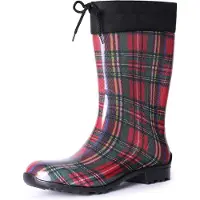 Ladeheid Bottes en caoutchouc pour femmes avec revers LA-968 (rouge/motif grillagé, taille 41)