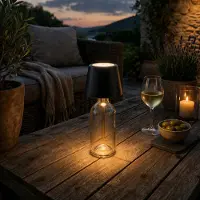 Lightbox Lampe de table Akku, adaptateur pour bouteille, 37 cm, 300 lumens, RGB, variateur d'intensité, noire