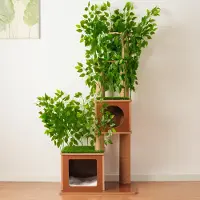 Flieks Arbre à chat , 175 cm, avec cachettes et coussins, griffoir pour chat avec poteaux en sisal et feuilles artificielles amovibles, couleur verte