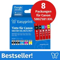 Easyprint NOUVEAU : Cartouches d'encre pour Canon 580/581 XXL, multipack (BK/BK/C/M/Y), 8 pièces