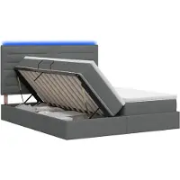 Syfax Lit avec éclairage LED intégré, sommier et matelas, couleur gris foncé, dimensions 200 x 200 cm, revêtement en tissu