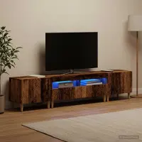 Prolenta Meuble TV LED exclusif - Ensemble de 3 pièces en bois massif recyclé et panneaux de particules