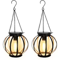 Unyqoos - Lot de 2 lampes solaires LED, lumière blanche chaude, structure en fer, indice de protection IP65, jusqu'à 12 heures d'éclairage, éclairage extérieur pour jardin, terrasse et balcon