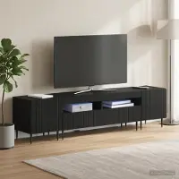 Prolenta Meuble TV LED exclusif - Ensemble de 3 pièces, modèle ZWOLLE, en bois noir