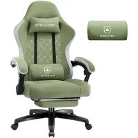 GTPLAYER Fauteuil de gaming , revêtement en tissu, avec coussin à ressorts ensachés, fauteuil pivotant ergonomique, fauteuil gamer avec repose-pieds, capacité de charge de 150 kg, couleur verte