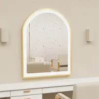 StarTech.com Miroir de salle de bain - Miroir mural LED - Forme incurvée - 90x60 cm - Anti-buée avec chauffage - Fonction mémoire - 3 couleurs de lumière - Cadre doré