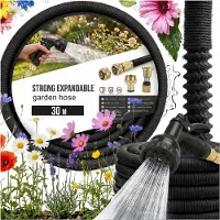 Home Markt24 Tuyau d'arrosage extensible, kit 8 en 1 avec pistolet, raccords et crochet, couleur noire, 30 mètres