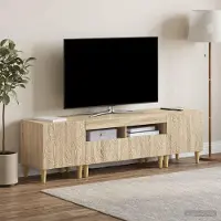 Prolenta Meuble TV LED exclusif, composé de 3 éléments, en bois imitation chêne Sonoma