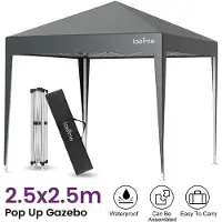 StarTech.com Pavillon pop-up - Pavillon pliable - 2,5 x 2,5 m - Imperméable - Protection UV - Structure en acier - Gris, sans parois latérales