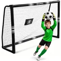 StarTech.com Grand but de football pour jardin - Structure en acier - But d'entraînement pour enfants et adolescents - Livré avec un kit d'ancrage au sol - Noir