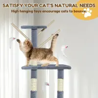 StarTech.com Arbre à chat de 140 cm - Tour d'escalade - 4 niveaux - Poteaux en sisal pour griffer - Échelle, grotte et plateforme de repos - Revêtement en peluche douce - Gris foncé