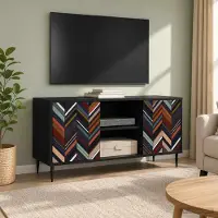 Prolenta Meuble TV exclusif - OMMEN, dimensions : 102 x 33 x 51 cm, couleur noire, aspect chêne