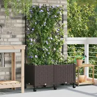 Prolenta Maison Exclusive - Deux jardinières avec treillis et roulettes, couleur marron, en plastique PP