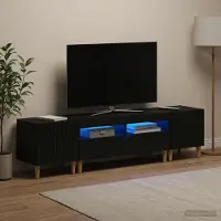 Prolenta Meuble TV LED exclusif - Ensemble de 3 pièces ARNHEM, noir, en panneaux de particules