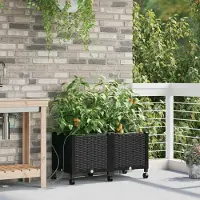 Prolenta Maison Exclusive - Deux jardinières pour fleurs avec système d'arrosage et roues, en plastique PP noir