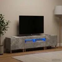 Prolenta Meuble TV LED exclusif, 3 pièces, couleur béton, fabriqué en bois composite
