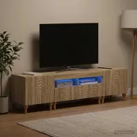 Prolenta Meuble TV LED exclusif, composé de 3 éléments, en bois imitation chêne Sonoma