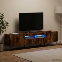 Prolenta Meuble TV LED exclusif - Ensemble de 3 pièces, modèle ZWOLLE, en panneaux de particules imitation chêne fumé