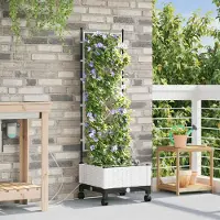 Prolenta Maison Exclusive - Jardinière pour fleurs avec système d'arrosage et roues, en plastique PP, de couleur blanche