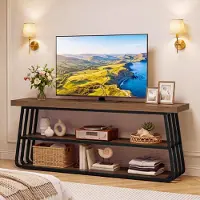 Tribesigns Support TV pour téléviseurs de 55/65 pouces, table console pour téléviseur de 63 pouces avec espace de rangement, meuble TV à 3 niveaux, console multimédia de style industriel