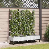Prolenta Maison Exclusive - 3 jardinières avec treillis et roulettes, couleur blanche, en plastique PP