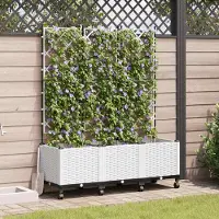 Prolenta Maison Exclusive - 3 jardinières avec treillis et roulettes, couleur blanche, en plastique PP