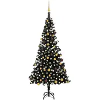 vidaXL Sapin de Noël artificiel avec lumières et boules, noir, 210 cm