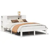 vidaXL Lit en bois massif avec étagère sans matelas blanc 140x190 cm pin