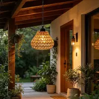 Zelurxx Suspension LED en rotin, batterie intégrée, 5 W, RGB, variateur d'intensité, 3 couleurs de lumière, télécommande, minuterie, charge USB