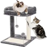 Markenlos Petite colonne griffoir de 51 cm avec tapis à gratter en sisal et balle de jeu - grotte en peluche pour chatons en gris