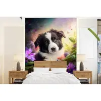 OEM Bannière photo - Fleurs - Nature - Zones - Border collie - Animal - Largeur : 190 cm, Hauteur : 260 cm