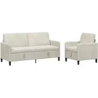 vidaXL Ensemble de canapés avec rangement, 2 pièces, couleur crème, revêtement en polyester