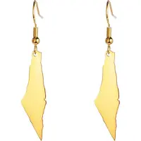 Torribaly Boucles d'oreilles pendantes en or avec carte de la Palestine pour femmes, bijoux en acier inoxydable