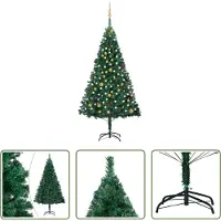 The Living Store Arbre de Noël artificiel avec éclairage & boules Vert 210 cm