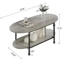 StarTech.com Table basse ovale - Table basse à 2 niveaux - Longueur : 120 cm - Design économe en espace - Structure en bois - Couleur : gris