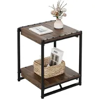 StarTech.com Table industrielle rustique - table basse et table d'appoint - plateau de rangement à 2 niveaux - structure en métal - plateau en bois rectangulaire - couleur marron