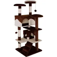 Markenlos Arbre à chat avec 2 jouets - 3 plateformes - Hauteur 130 cm - Sisal et peluche douce - pour chats de petite et grande taille - couleur marron-beige