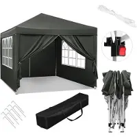 Markenlos Pavillon de jardin – Imperméable – Protection UV – Livré avec une sacoche de transport – Réglable en 3 hauteurs – 300x300x260 cm – Gris foncé