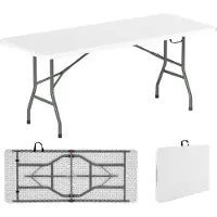 Costway Table de jardin 180x74cm, Table de camping pliante, Table pliante avec plateau HDPE & poignée de transport, Table de balcon pour 6-8 personnes, Blanc
