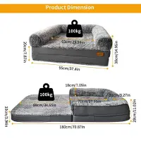 StarTech.com Lit géant pour chien, taille humaine - Lit pour adultes et animaux de compagnie - 180x95 cm - Mousse orthopédique - Design pliable - Housse amovible et lavable - Imperméable - Gris foncé