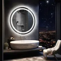 StarTech.com Miroir de salle de bain LED rond - Miroir de maquillage mural de 80 cm - Éclairage arrière - Anti-buée - Capteur tactile - Indice de protection IP44
