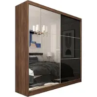 MargaretHadas24 Armoire Vena de 200 cm avec miroir, comprenant 2 portes coulissantes. (Couleur : Noyer Warmia, verre laqué noir)
