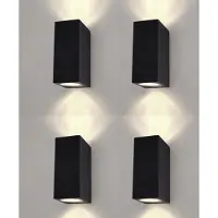LEDVION Ensemble de 4 lampes murales LED , indice de protection IP54, 35W, culot GU10, couleur noire, variateur intégré, sans ampoule, 230V