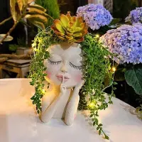 Famanu Visage ensoleillé, plastique, résistant à l'eau, guirlande lumineuse à LED, énergie solaire, forme de visage, femmes.