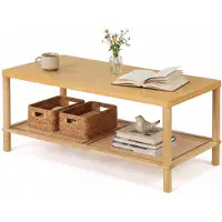 Costway Table d'appoint en bois, table de salon avec plateau en rotin, table basse avec pieds réglables, petite table, dimensions : 100 x 52 x 45 cm, couleur naturelle