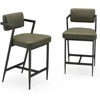 StarTech.com Ensemble de 2 tabourets de bar - Hauteur d'assise : 68,5 cm - Assise en similicuir - Avec dossier et accoudoirs - Repose-pieds - Structure en métal - Couleur : vert
