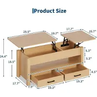 StarTech.com Table basse – Table d'appoint avec plateau relevable – Table en bois avec espace de rangement – 2 tiroirs – Compartiment dissimulé – Idéale pour le salon et le bureau à domicile – Bois naturel